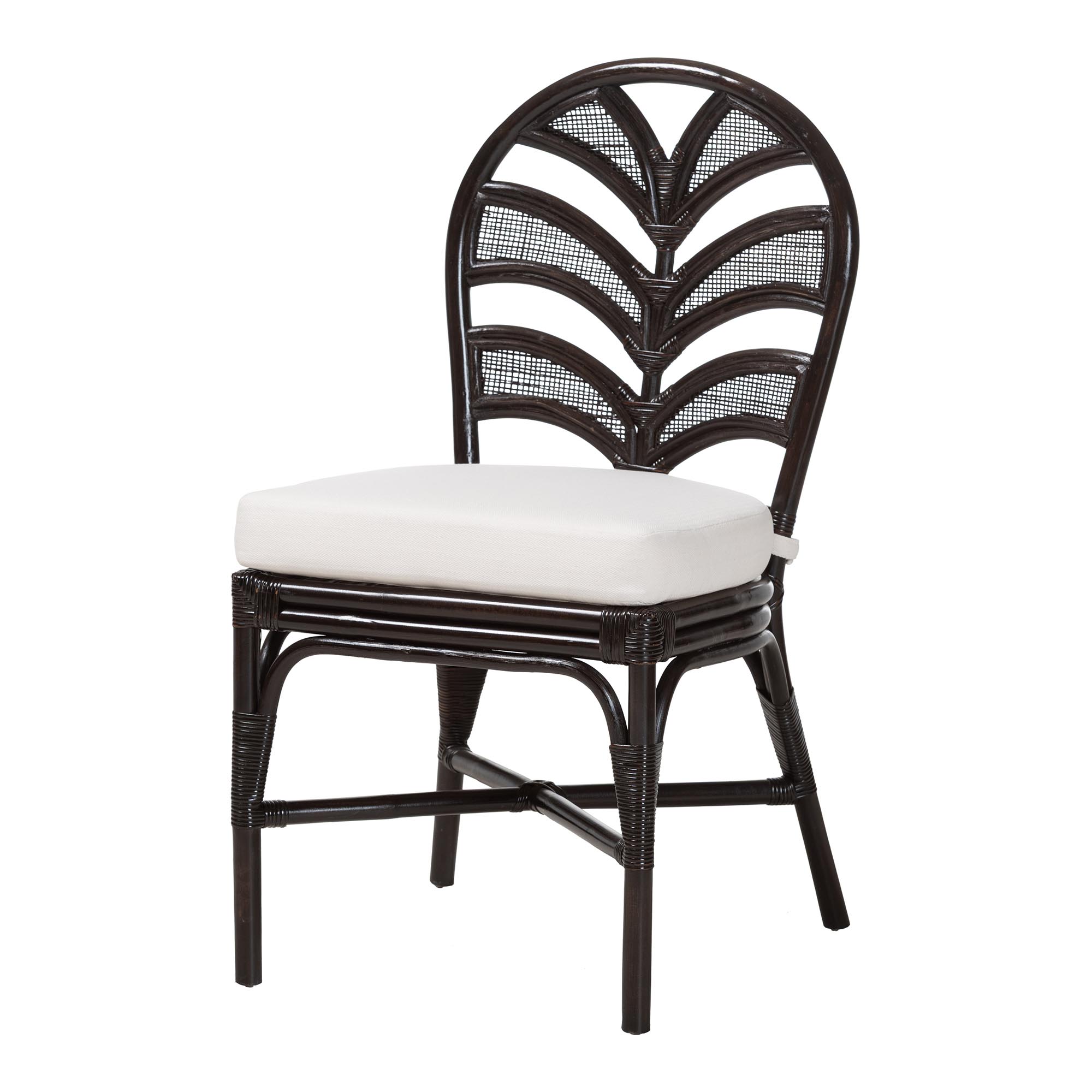 bali & pari Niven Natural Rattan Dining Chair with Cushion - Handwoven Wicker Accent Chair with Banana Leaf Backrest Design for Kitchen or Dining Room